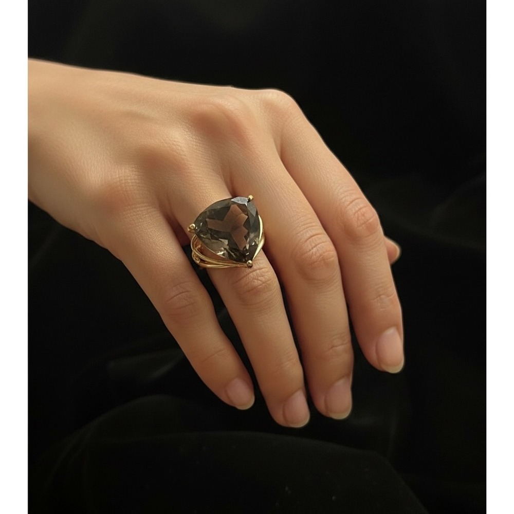 JTV BBJ 9.25 Sterling Silver Gold Finish Triangular Smoky Quartz Ring Size 5.25